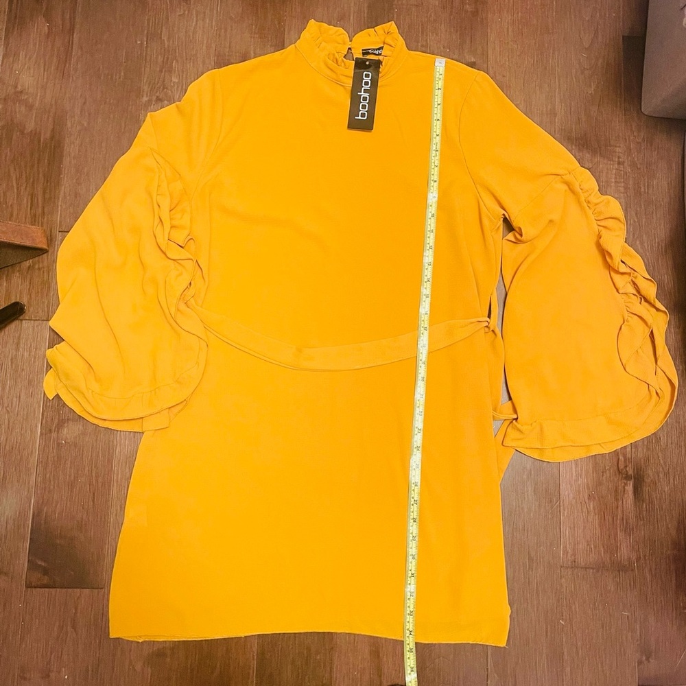 Boohoo Yellow Mini Dress with Ruffle Sleeves - Picture 5 of 7